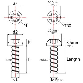 Ruifu 5pcs Titanium Bolts M6x10 15 20 25 30 35mm T30 Torx Head Screw for Bicycle Motorcycle (M6x10mm, Black)