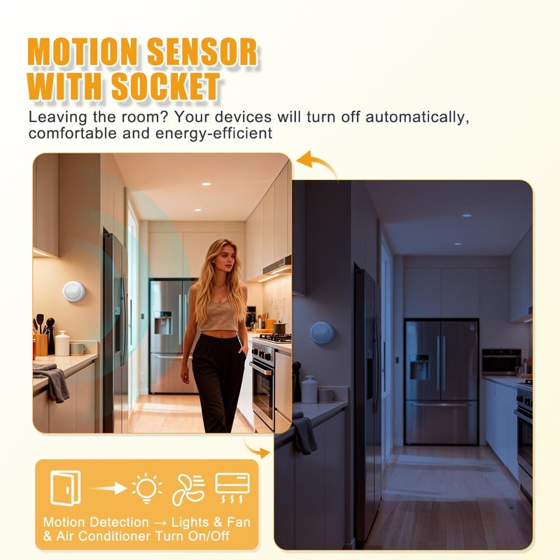 ASOFTY Motion Sensor Switch with Outlet, PIR Wireless Motion Sensor