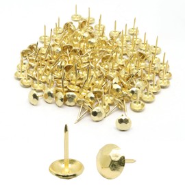 S SYDIEN Gold Thumb Tacks 150Pcs, 7/16 Inch Vintage Decorative Nails Metal Upholstery Nails for Wood Upholstery Tacks for Furniture Sofa DIY Project (11x17mm)