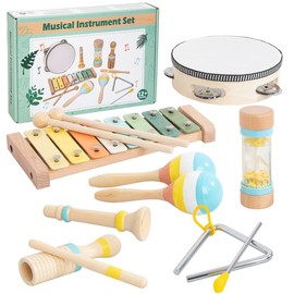 Toddler Musical Instruments Set - Wooden Musical Toys for Toddlers 1-3 Years Old, Percussion Montessori Toys for 1 2 3 Year Old, Modern Boho Xylophone Birthday Gifts Kids Baby Musical Instruments
