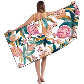 Runmeihe Beach Towel, 71"x32" Double Sides Oversized Microfibre Beach Towel for Adult, Lightweight Extra Large Quick Drying Sand Free Pool Towel for Swimming, Sports, Beach, Gym-Sunset(Thin)