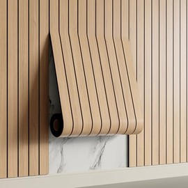 Yutianli PVC Slat Wall Panel Peel and Stick 118"x 15.7" Faux Wood Slat Panel Artificial Oak Wood Grain Self-Adhesive Soundproof 3D Wall Panel for Walls and Ceilings