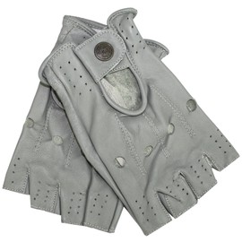German Wear Driving Half Finger Fingerless Driving Gloves Leather Gloves (Grey, 8=M)