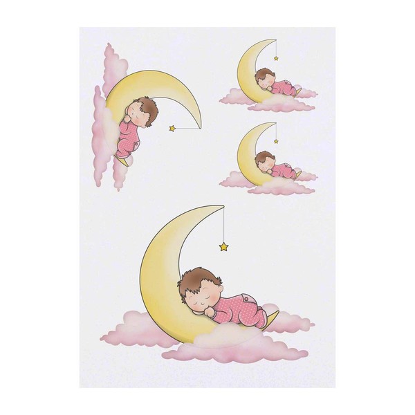 4 x 'Sleepy Baby Moon Girl' Temporary Tattoos - Water