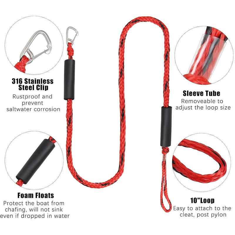 Bungee Dock Line 4' Boat Tow Rope Stretchable 4' to