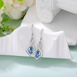 Dangle Drop Earrings 925 Sterling Silver Dainty Infinity Earrings with Simulated Blue Topaz Oval Gemstone Birthstone Christmas Birthday Gifts for Her Women