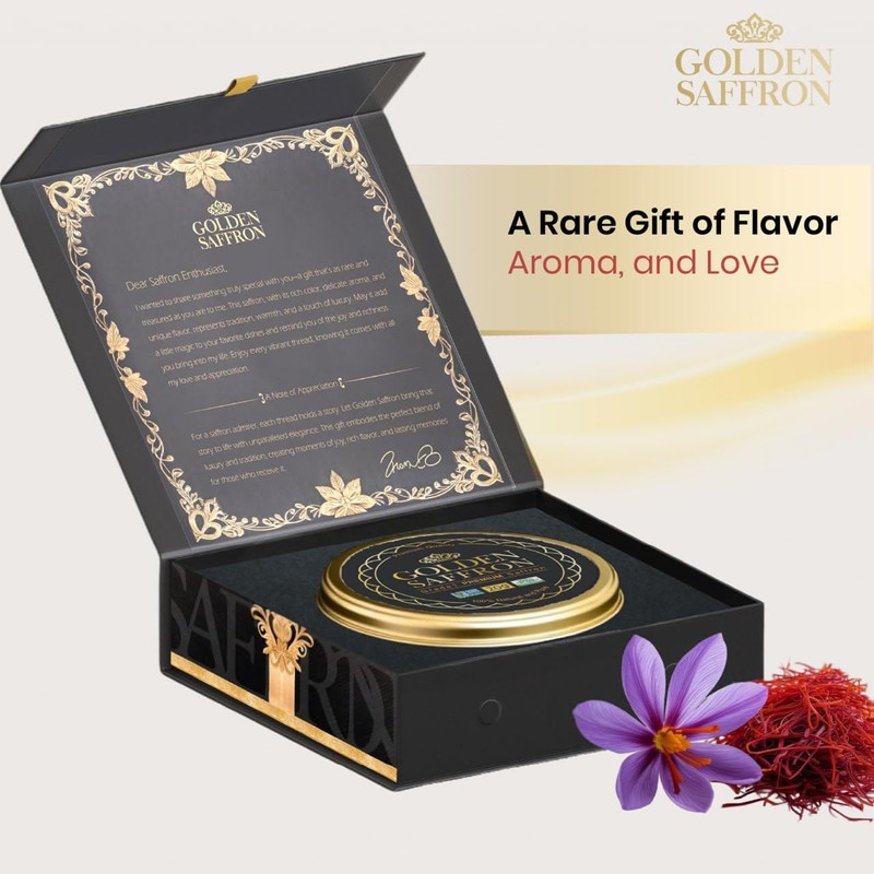 Golden Saffron Luxtury Gift Box, Premium All Red Saffron Threads,