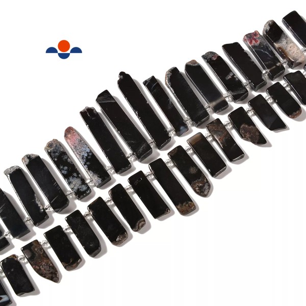 Black Agate Graduated Slab Stick Point Beads Size 10x25-12x45mm 15.5''