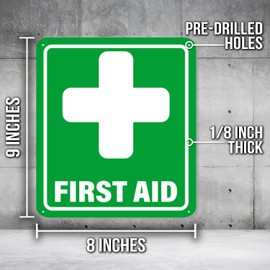 First Aid Kit Safety Sign - 8 x 9 Inch PVC Sign - Premium PVC Sign For Workplace Warehouse Jobsite OSHA Regulation - Weather Proof Fade Resistant - Made In USA - PVC0286