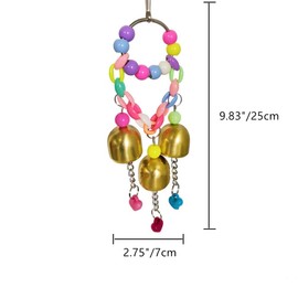 Hypeety Bird Bells Toy Hanging Cage Bell with Sweet Sound Colorful Wood Beads Bells for Lovebirds African Greys Cockatoo Macaw Parakeet Cage Hanging Perch Toy (Bell Toy-3 Bells)