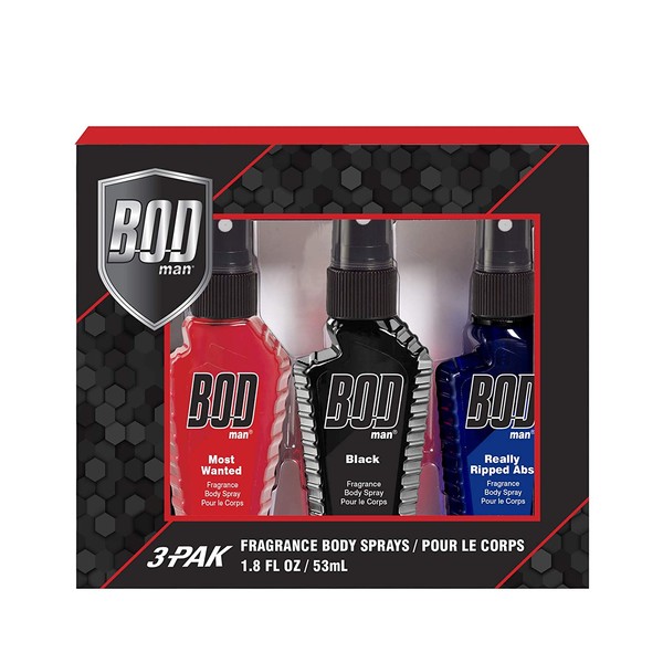 BOD Man Bod Man Variety Fragrance Body Spray Trio Gift Set: Featuring Black, Most Wanted, and Really Ripped Abs, 3x 1.8oz, 5.4 ounces