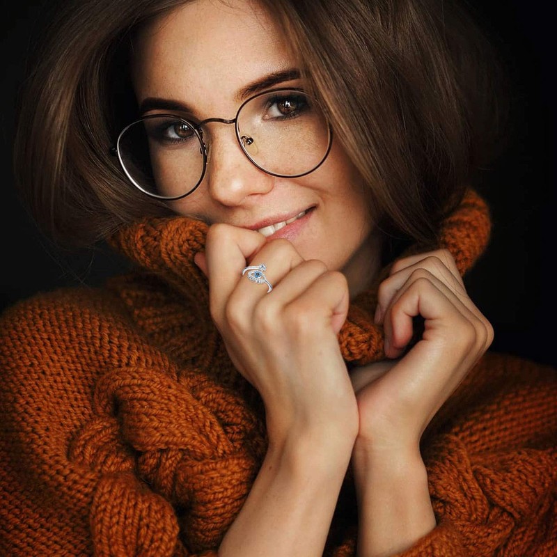 JUSTKIDSTOY Sterling Silver Evil Eye Ring Open Rings Adjustable Openable