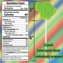 Cactus Lollipops - 12 Individually Wrapped Fiesta Candy Suckers - Birthday Fiesta Party Favors - Fiesta Mexican Party Supplies - Cinco De Mayo Taco Tuesday Cactus Party Favors Goodie Bag Stuffer