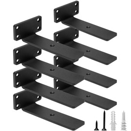 HITOMEN Heavy Duty Floating Shelf Brackets, 6-Inch (1/5'' Thick) Hidden Shelves Hardware, Iron L Brackets, Rustic Industrial Black Metal Wall Shelving Supports, 8 Pack