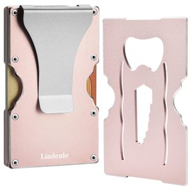 Lindenle Minimalist Wallet Small Card Holder Slim Front Pocket Wallet RFID Blocking Money Clip Women Men (x_RoseGold Multi-tool)