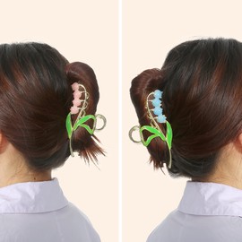 VOCOSTE 2pcs Flower Metal Hair Claw Clip, Floral Hair Claw for Women, Cute Claw Clip, Non-Slip Fashion Hair Accessories, Blue, Pink