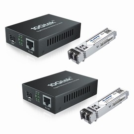 A Pair of 1.25G/s Bidi Gigabit Ethernet Media Converter, Multi-Mode Dual LC Fiber to Ethernet Converter with 2PCS SFP-SX Modules, 1.25G Fiber to RJ45, 10/100/1000Base-Tx to 1000Base-SX, up to 550m