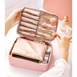 Travel Makeup Bag Cosmetic Bag Makeup Bag Toiletry Bag for Women and Men (Beige, Large)