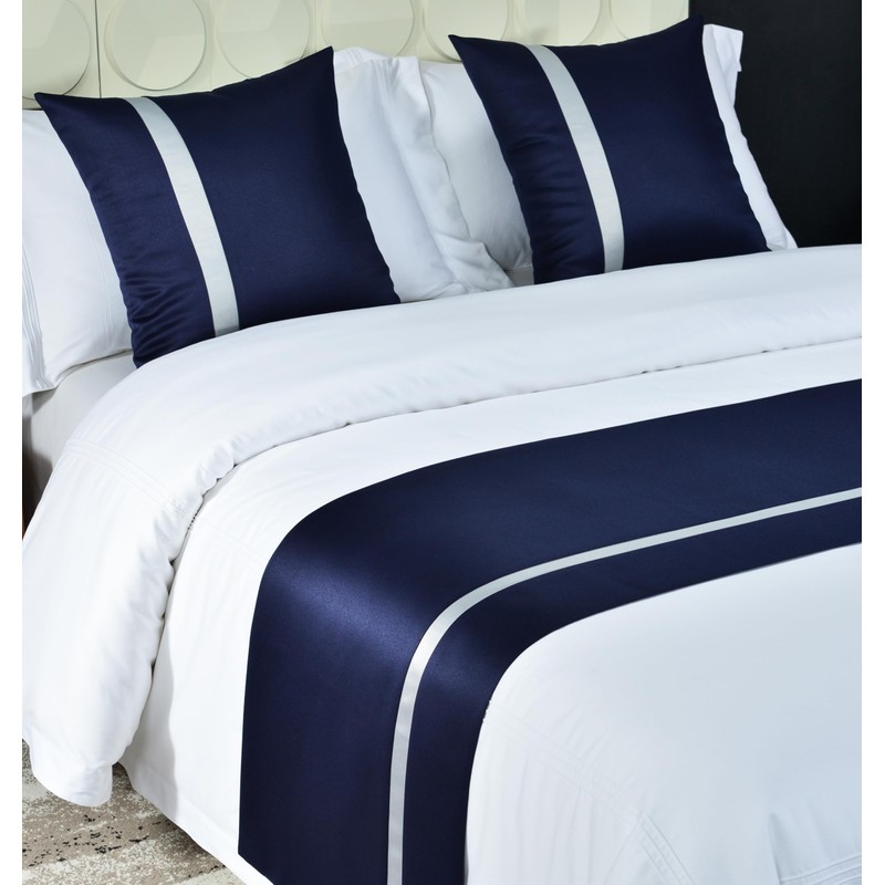 Guest Ruyunlai Bed Runner King Size,Dark blue Bed Runner For