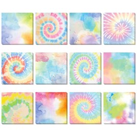 12 Pcs Rainbow Tie Dye Sticky Notes Cute Colored Sticky Paper Fun Pastel Art Party Self Adhesive Notepads for Kids Girls School Office Gay Pride Party Supplies, 30 Sheets Each (3 x 3 Inch)