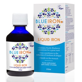 Blueiron Liquid Iron Supplement with Nordic Blueberries + Vitamin C, Vitamin B12, Folic Acid, Biotin and Zinc | 250ml | Suitable for Vegans | Easily Absorbed and Gentle On The Stomach