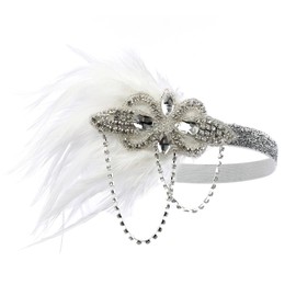 Great Gatsby Headpiece Flapper Headband Elegant Tea Party Flapper Accessories Fascinator Roaring 20s Women Classic 1920s Accessory C46-White