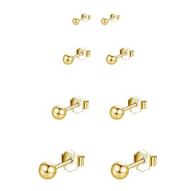 Bo Win 4 Pairs 925 Sterling Silver Earrings Gold Stud Earrings Set Ball Earrings Gold Small 925 Silver Earrings Women Men Stud Earrings Gold Earrings for Women Girls Women Men