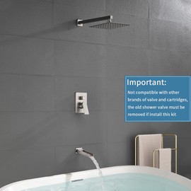 Shower Faucet Set with Waterfall Tub Spout Tub and Shower Trim Kit with Rough in Valve Waterfall Shower Tub Faucet Set Wall Mount Shower System Brushed Nickel