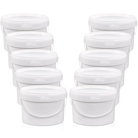 10 Pack White Plastic Bucket with Handle and Lid Food Storage Bucket Containers All Purpose Pail for Multipurpose Paint Water Art Crafts Projects Garage Organization (1 Gallon White)