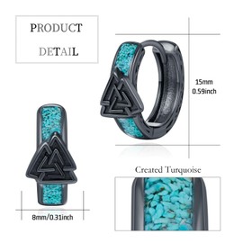 TwoAnts Viking Earrings for Men Women 925 Sterling Silver Valknut Hoops Turquoise Huggie Hoop Earrings Gothic Punk Cool Norse Viking Jewelry Gifts