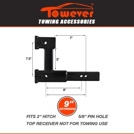 Towever 84131 Trailer 2 inches Dual Hitch Receiver Adapter Extender for Towing and Riser for Bicycle Rack, Extra Long Towing Accessories
