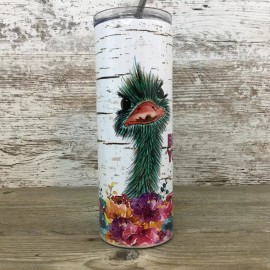 Unbranded Ostrich BE YOU tiful Floral 20 oz Skinny Tumbler with Straw & Lid
