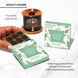 California White Sage Incense Bricks (2 x 9 Bricks) & Tree of Life Exotic Burner by Aromafume | Made with Salvia Apiana(White Sage) Extracts | Ideal for Positivity & Cleansing | Low-Smoke & Non-Toxic