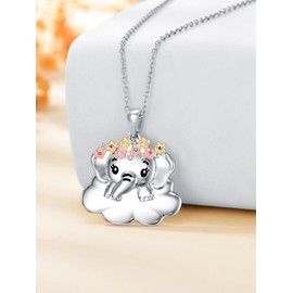 Lypic Elephant Necklace 925 Sterling Silver Dainty Elephants Pendant with Colored Birthstones Rainbow Elephant Jewelry for Women Granddaughters