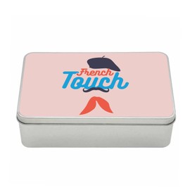 Box aus Metall, Rosa – French Touch Schnurrbart, Beret Baby – 11 x 18,5 x 5,5 cm – Aufbewahrungsbox, Schlüssel, Werkzeug, Brotdose, Zucker, Kekse