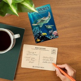 Gulf Shores, Alabama, Sea Turtles Swimming (4x6 Birch Wood Postcards, 2-Pack Stationary, Rustic Home Wall Decor)