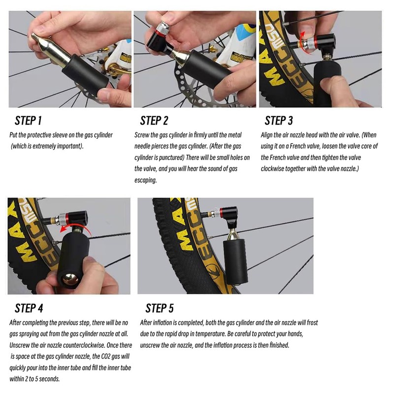 CO2 Bicycle Pump Inflator Compatible with Presta/Schrader, Bicycle Tyre Pump