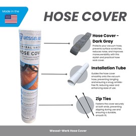 Wessel-Werk Central Vacuum Hose Cover, Gray, Fits Any 30 Ft. Central Vacuum Hose, Knitted Machine Washable Central Vacuum Hose Sock with Easy Assembly Tube, Made in USA