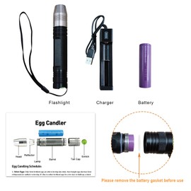 Powerful Professional LED Light Egg Candler Incubator Stainless Steel Tester for All Egg Type, Ultra Bright, Powered Portable, with Full Illustrated Egg Candling Guide (B- Include Batteries)