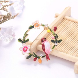 Fajewellery Cute Enamel Wreath Oriol Bird Brooch Birds Pins Jewellery Gifts for Women Girls Ladies Clothing, Metal