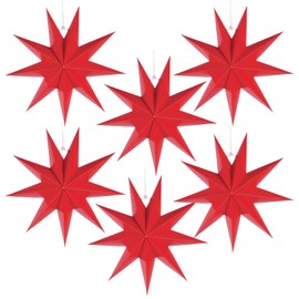 ZIOYA Pack of 6 Paper Stars Christmas Folding Stars Christmas Star Decoration Neuneck Christmas Decoration Paper Star for Christmas Tree Wedding Decoration 30 cm / 11.81 Inches (Red)