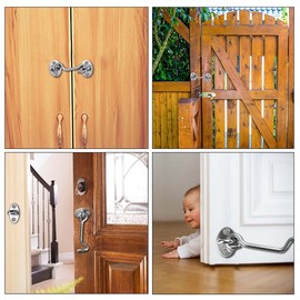 Cabin Hooks, Stainless Steel 4 Pieces, Cabin Hooks, 4 Inches, Storm Hooks, Window Hooks, Helter Locking Door Lock with 16 Pieces Mounting Screws, 8 Eye Door Latch for Doors, Garage Door, Window,