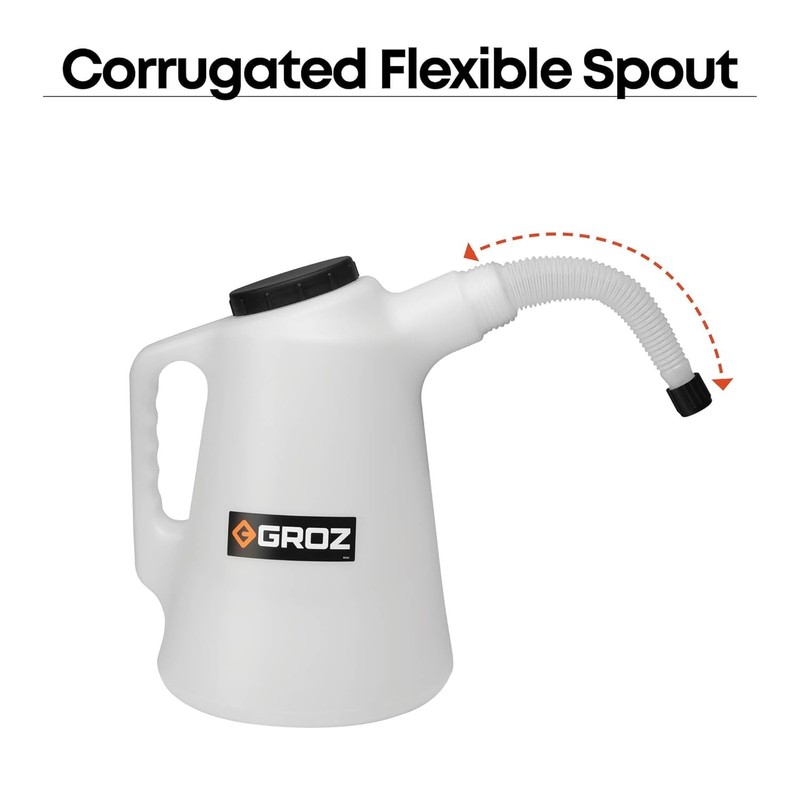 Groz 8-Liter High Density Graduated Measuring Container | Flexible Spout