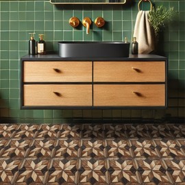 HOMETITUTE 10PCS 12x12 Inch Wood Look Removable Peel and Stick Floor Tiles Self Adhesive Vinyl Flooring Stickers for Bathroom Kitchen Bedroom Entryway Home Decor