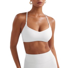 YEOREO Y Back Sports Bras for Women Padded Racerback Bra Paisely Light Impact Adjustable Straps Gym Workout Tops White S