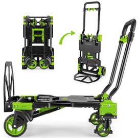 330LB Folding Hand Truck Heavy Duty Carrying, Combination of Four Wheels and Two Wheels Convertible Dolly Cart with Retractable Handle Dolly for Moving Office Carts(Green)