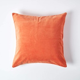 HOMESCAPES Large Burnt Orange Velvet Cushion Cover Super Soft Cotton Velvet Luxury Square Scatter Cushion Plain Accent Throw Pillow for Sofa and Bed Decoration with Hidden Zipper, 60 x 60cm