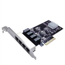 Vantec 4-Port PCIe Gigabit Ethernet Network Card with Low Profile Bracket 9K Jumbo Frame for PCIe x4/x8/x16 Slot Black/Silver (UGT-PC100GNA)
