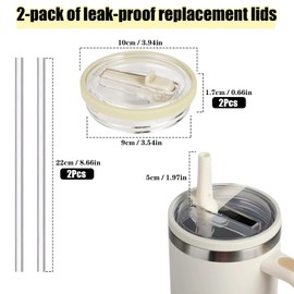 Bosmsaslad Pack of 2 Lids 40 oz Cups, Reusable Leak-proof Replacement Lid with 2 Straws, Dustproof Tumbler Covers, Cups, Straw Lid Replacement Lid Accessories