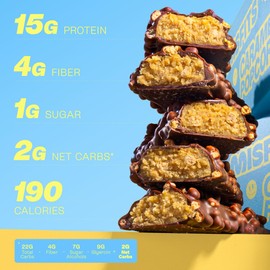 Misfits Vegan Protein (15 g) Bars, Sweet & Salty Caramel Popcorn | Plant Based, Gluten Free, Low Sugar & Carb Snacks with 4 g Fiber | Pack of 12
